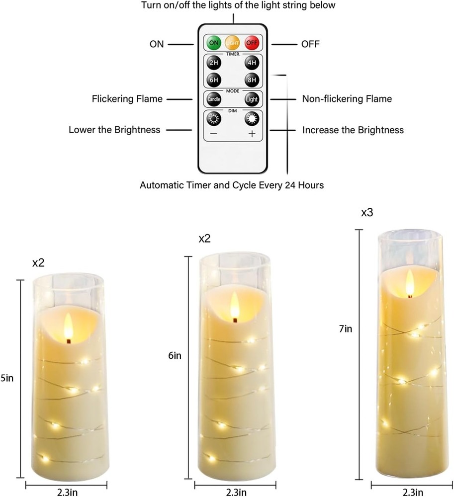 Flameless Candles with Embedded Star String, Battery Operated LED Pillar Candles