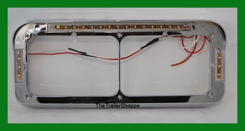 Headlight Bezel With Visor Rectangular Dual Lights 21 Amber LED Clear Lens