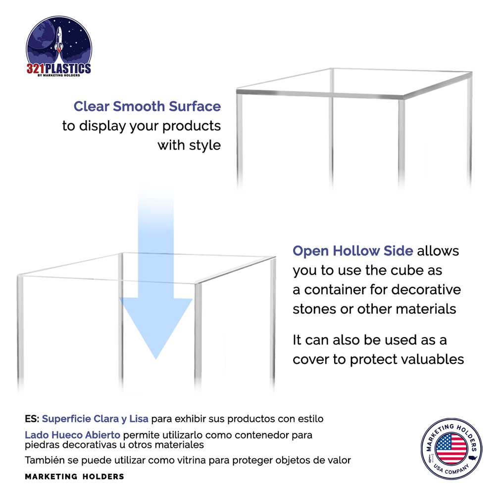 8" Acrylic Display Riser Box Clear Plexiglass Square Product Platform or Bin