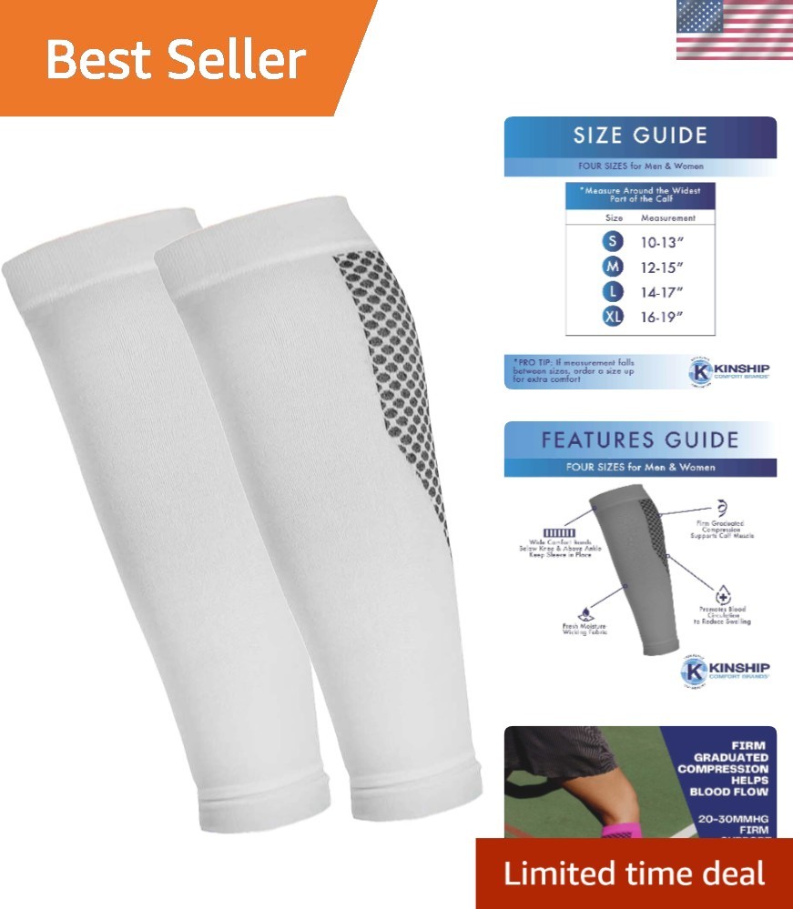 Moisture-Wicking Compression Calf Sleeves - Medium, White for Active Lifestyles