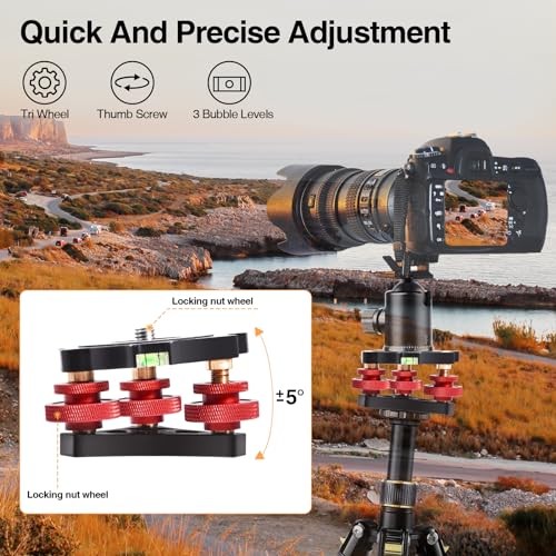 Tripod Leveling Base,Camera Head Leveler,3/8”Thread,+/-5°Precise Angle