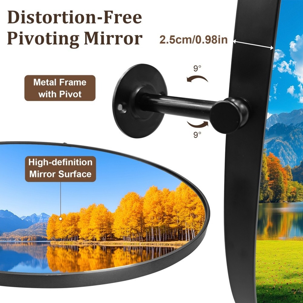 Matte Black Pivot Oval Mirror Wall Bathroom Mirror Tilting Horizontal / Vertical