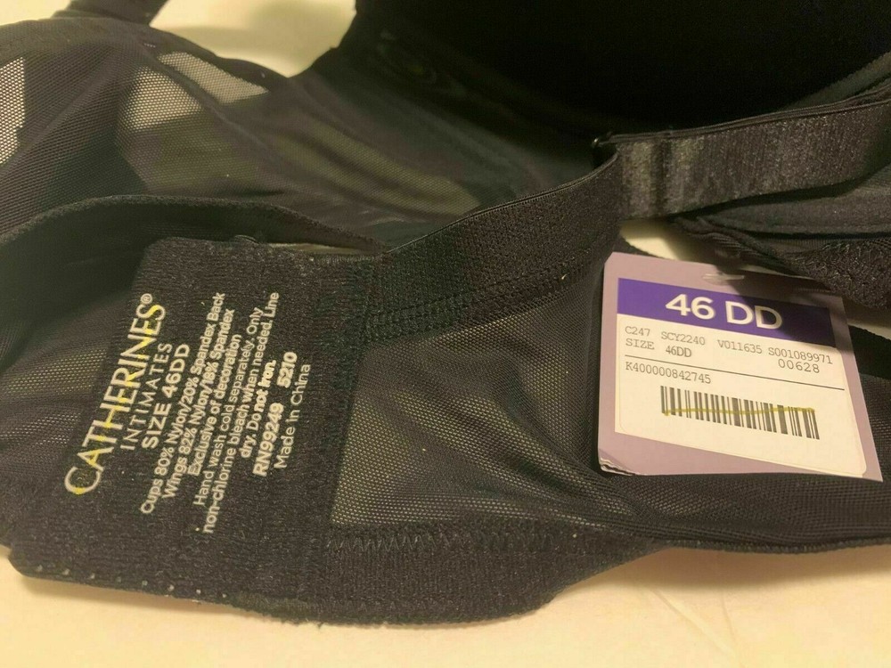 Catherines Balconette Underwire Bra Black Medium Coverage Adjustable 46DD