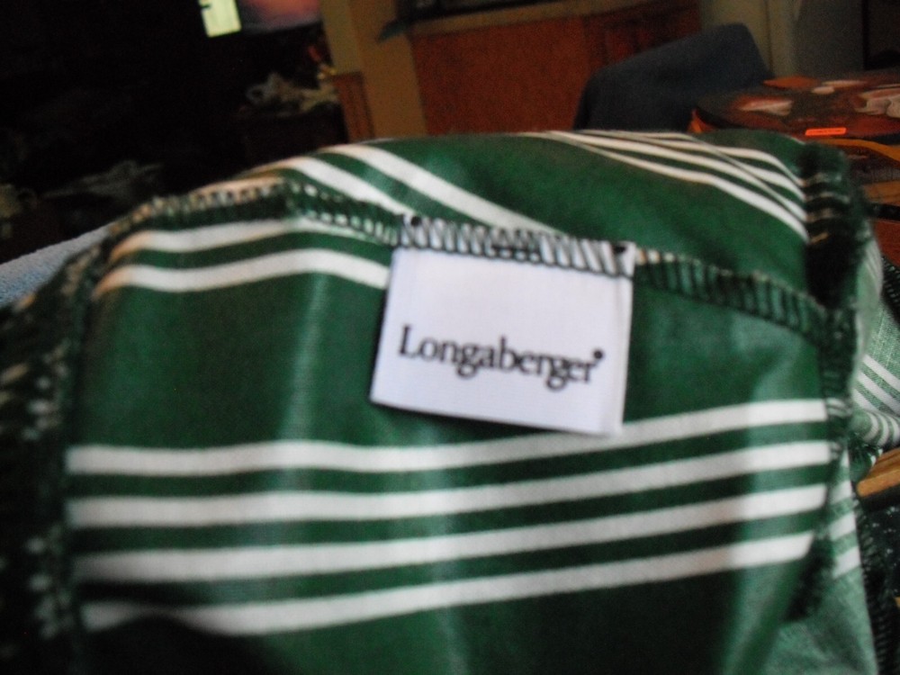 Longaberger Brown White & Green Double Handle Round Basket