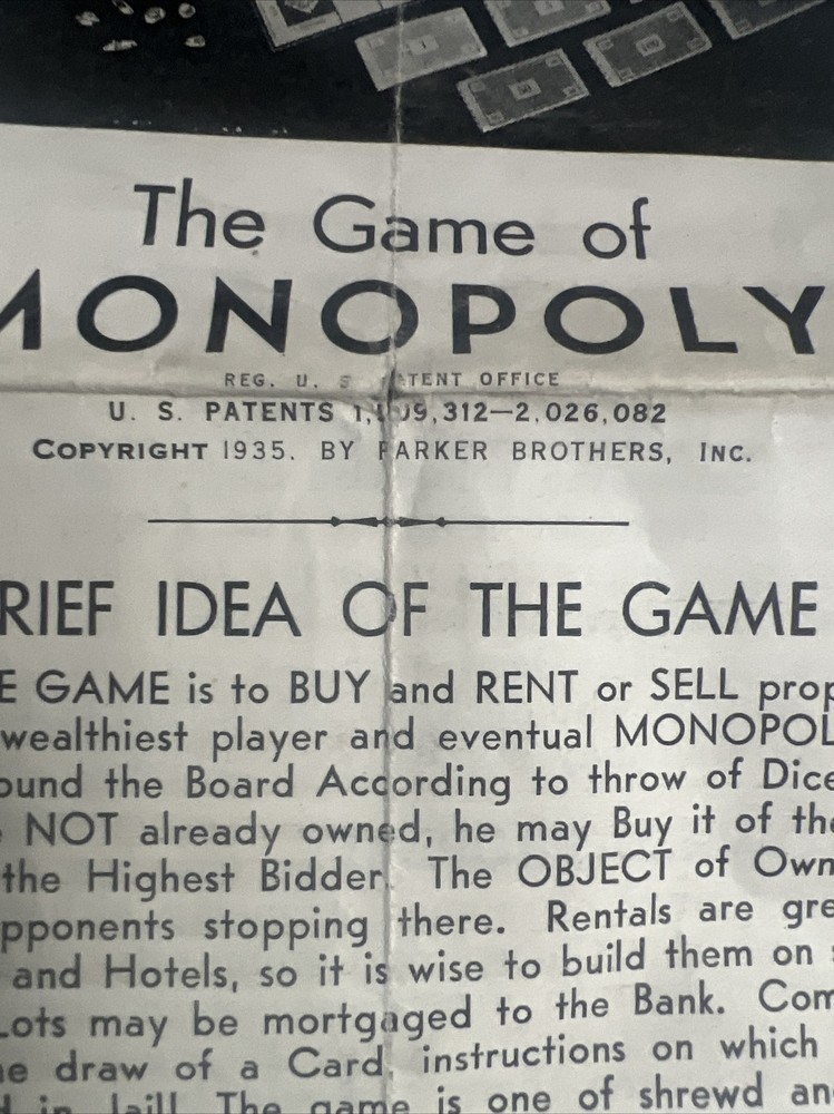 Vintage 1935 Monopoly Instructions
