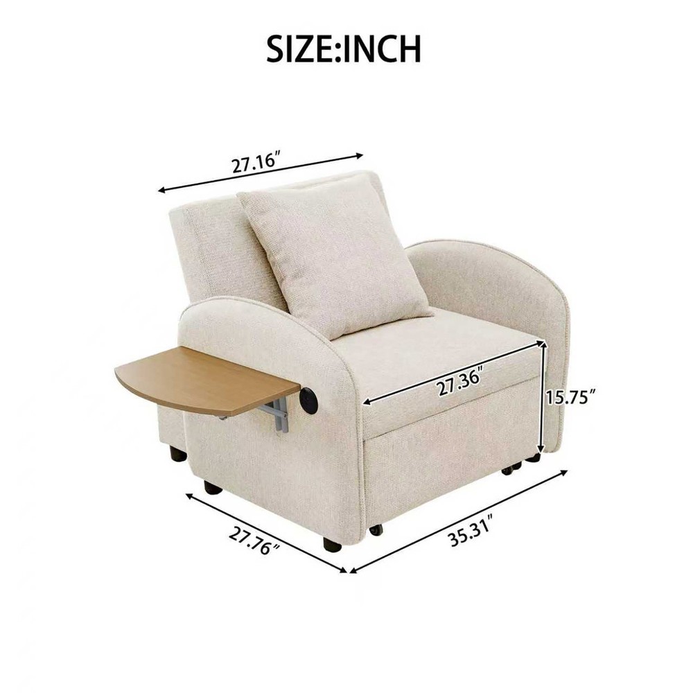 Convertible Sofa Bed Chair 3 in 1 Pull-out Sofa Bed w/ Computer Board & USB Port
