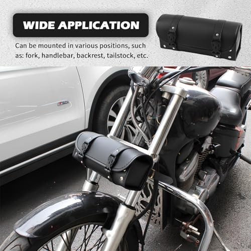 Leather Motorcycle Handlebar Bag,Large Capacity Front Fork Bag for Motorcycle