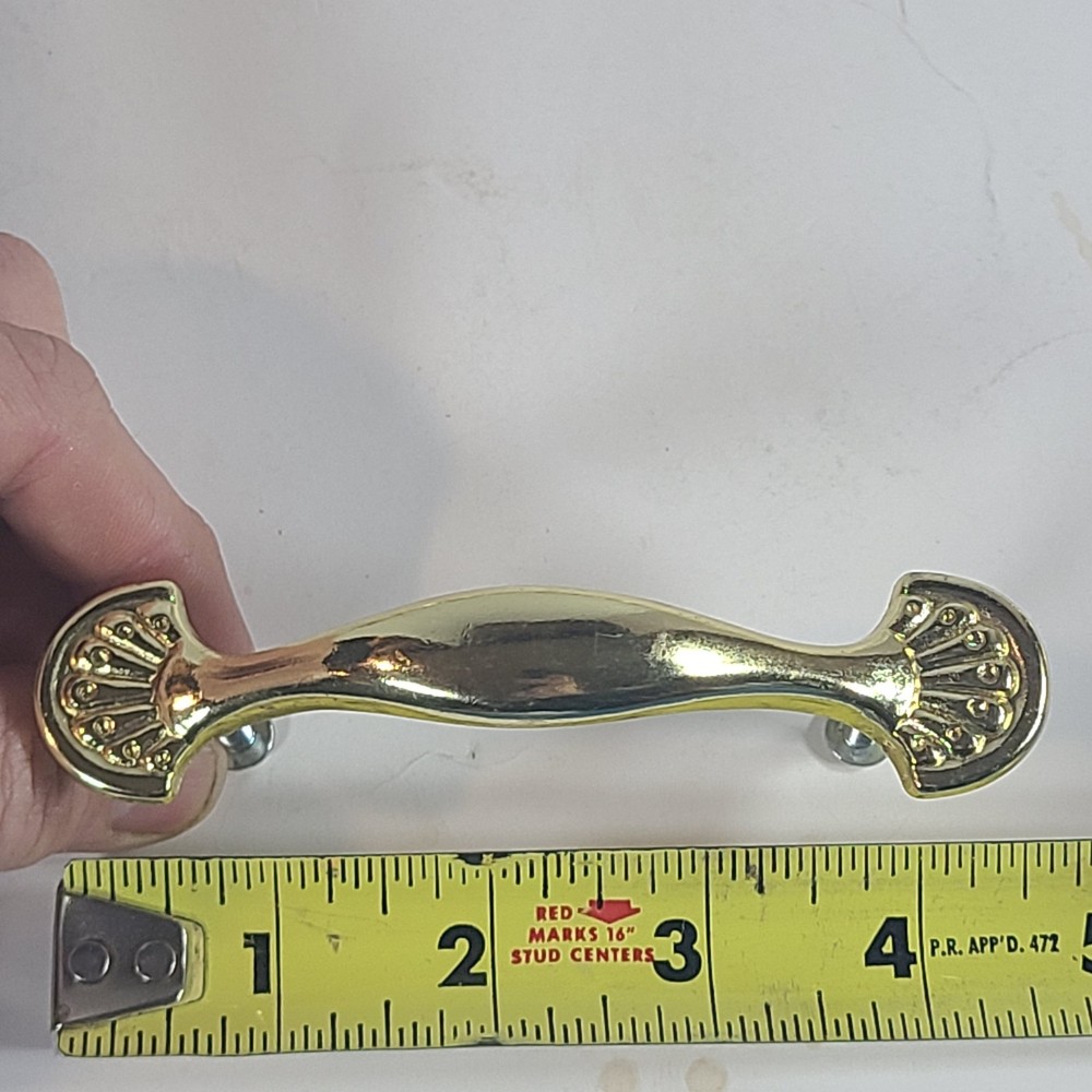 Vintage Solid Brass Cabinet Drawer Pull Handle Sea Shell Ends Hardware 4 1/2"