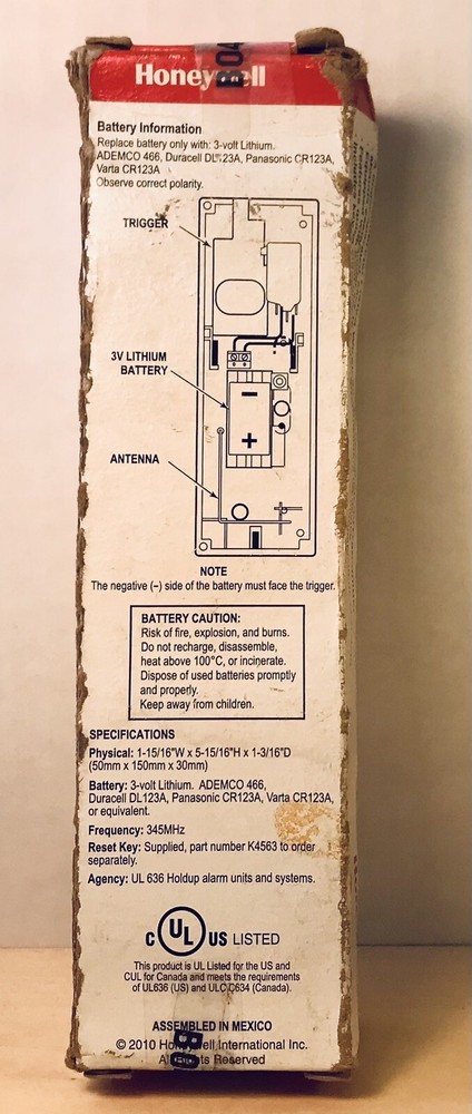 Honeywell 5869 Wireless Hold Up Panic Switch Transmitter