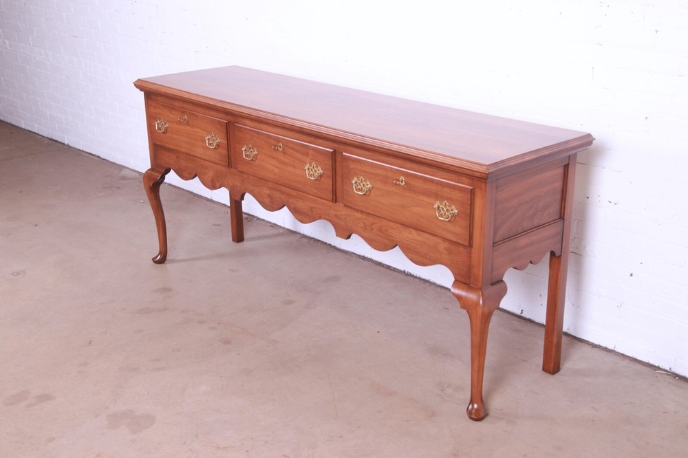 Henkel Harris Queen Anne Solid Walnut Sideboard Credenza, Newly Refinished