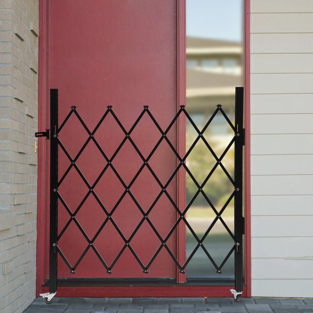 Security Gate Rolling Barricade Single Folding Doors Scissor Gate with Padlock