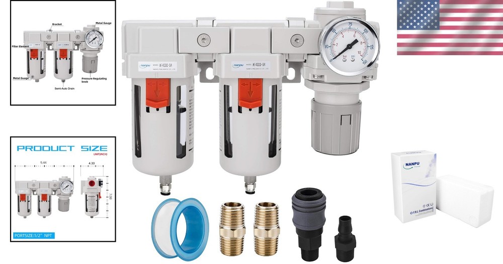 1/2" NPT Air Drying System with Double Filters & Regulator - Enhanced Efficiency