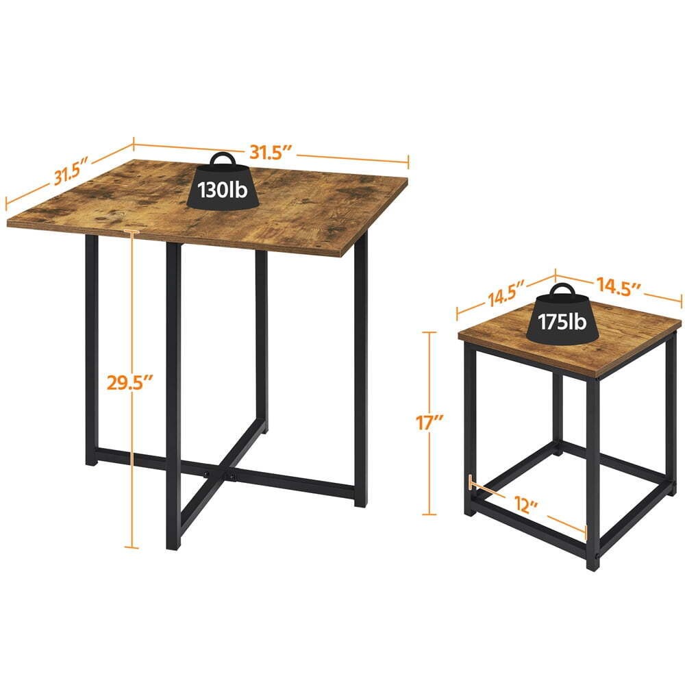 5Pcs Dining Set with Industrial Square Table and 4 Backless Chairs, Rustic Brow
