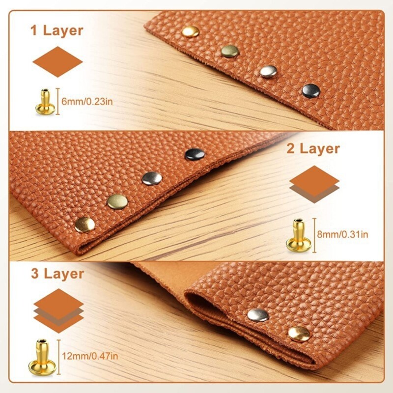 480 Set 4 Color Leather Rivets, Double Caps Rivets with Hammer