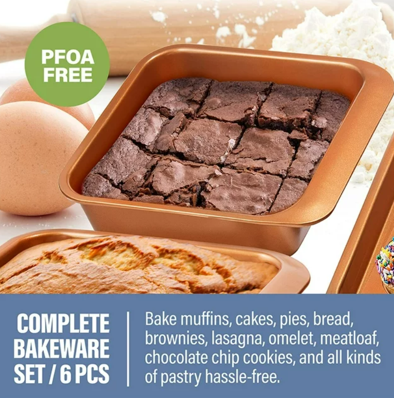 6-Piece Steel Nonstick Bakeware Set Ceramic Stackable Bakeware, PFOA Free