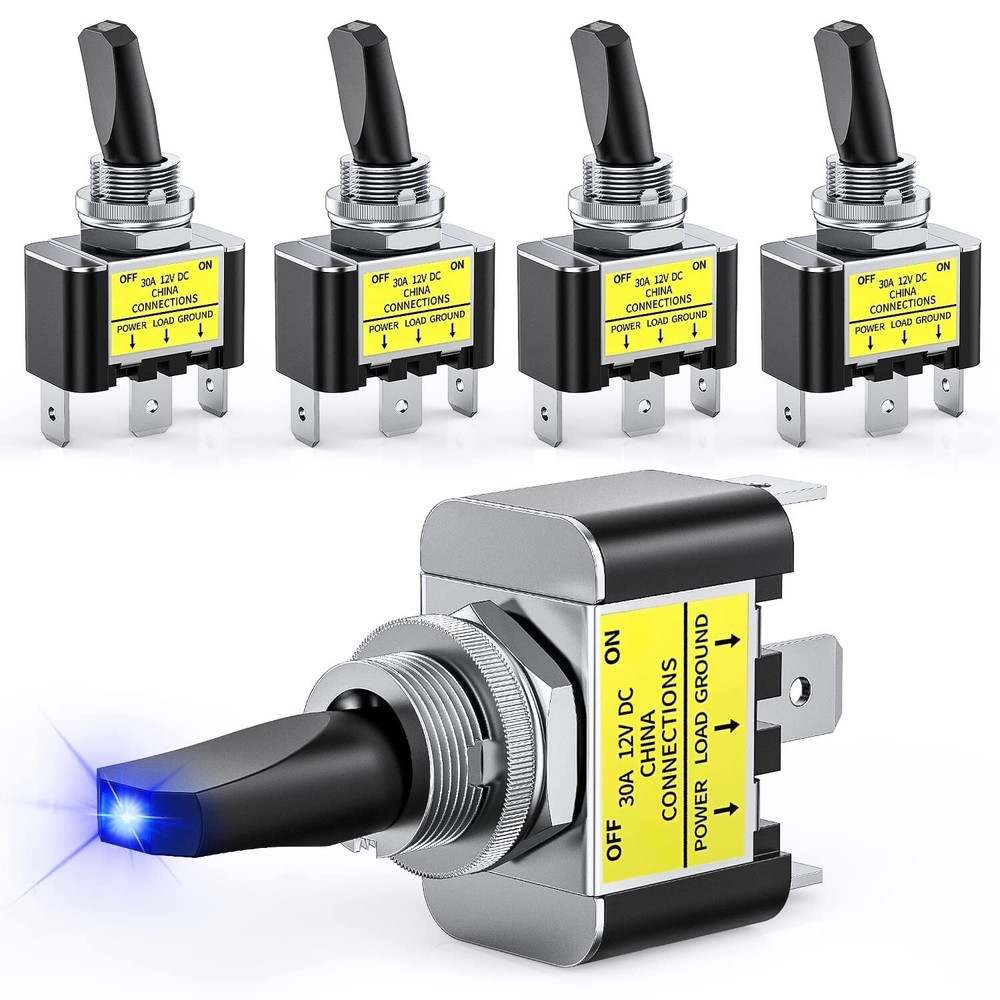 Nilight 5PCS LED Toggle Switch ON Off 12V 30A Blue LED Lighted Metal Switch