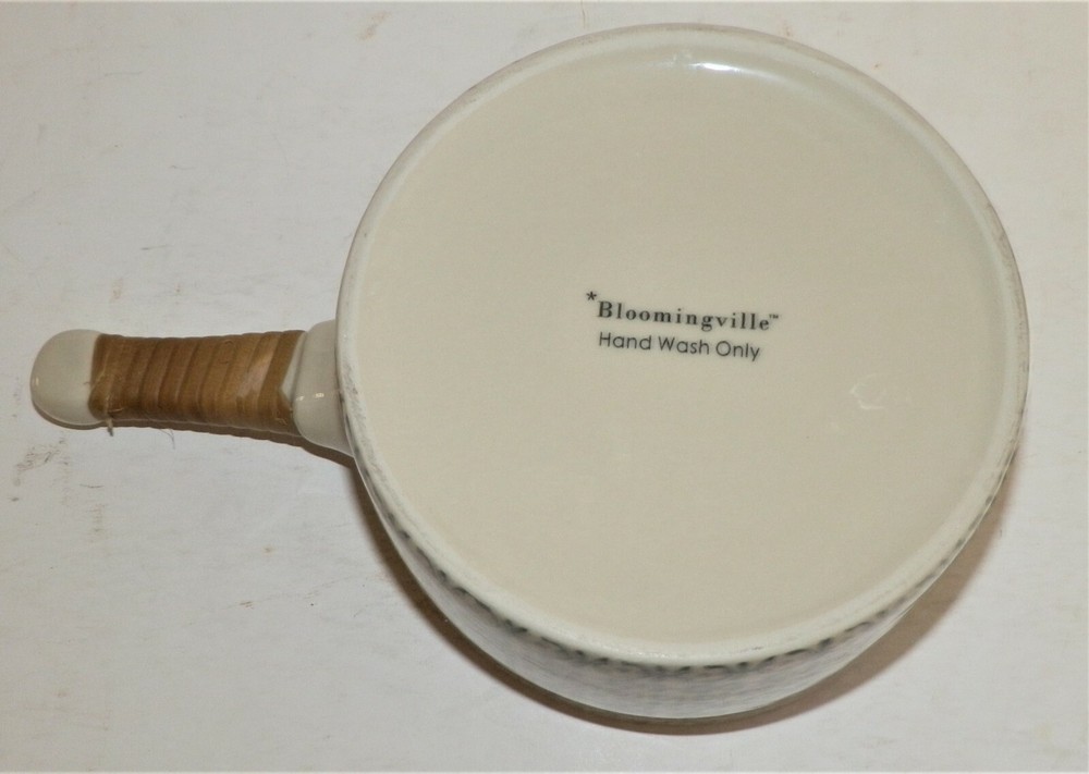 Stoneware Serving Pot with Wicker Wrapped Handle Gray Bloomingville