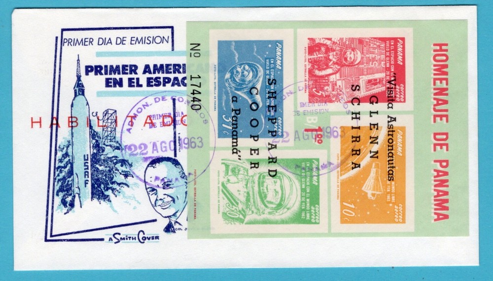 SPACE PANAMA FDC John Glenn sheet overprinted Astronauts visit 1963 Panama