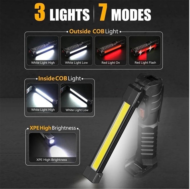 Professional Mechanic LED COB Work Light Rechargeable Multi Functional USB Power