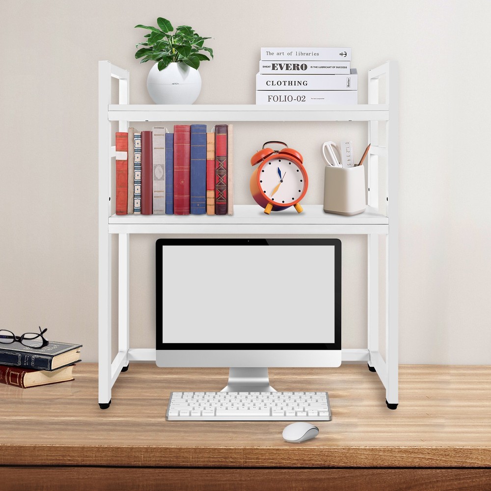 White Desktop Bookshelf Storage Organizer Computer Desk Shelf Display Rack