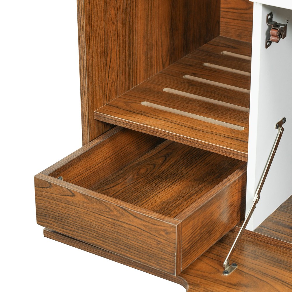 Brown 2-in-1 Cat Litter Box Enclosure Side Table Storage for 2 Small-Medium Cats