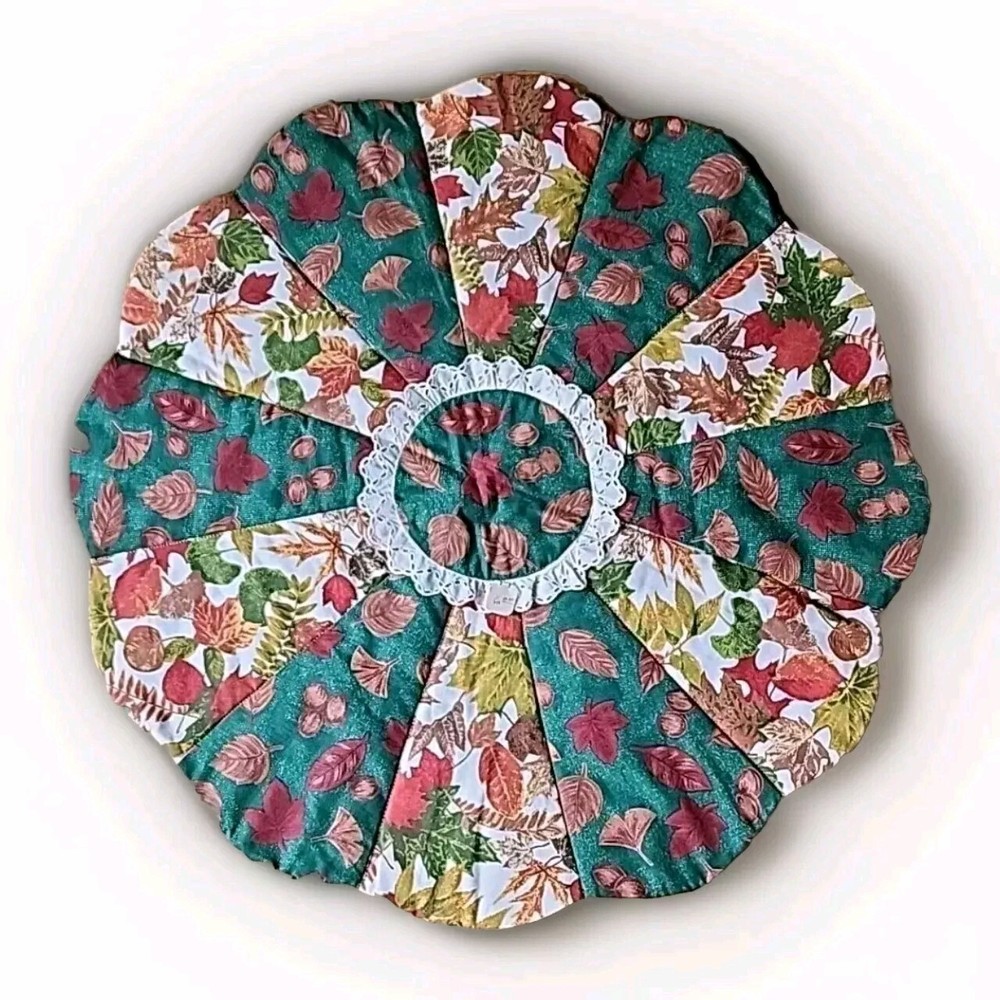 Dresden Quilted Fall Table Topper Round Patchwork Fall Harvest 25" Maple Leaf