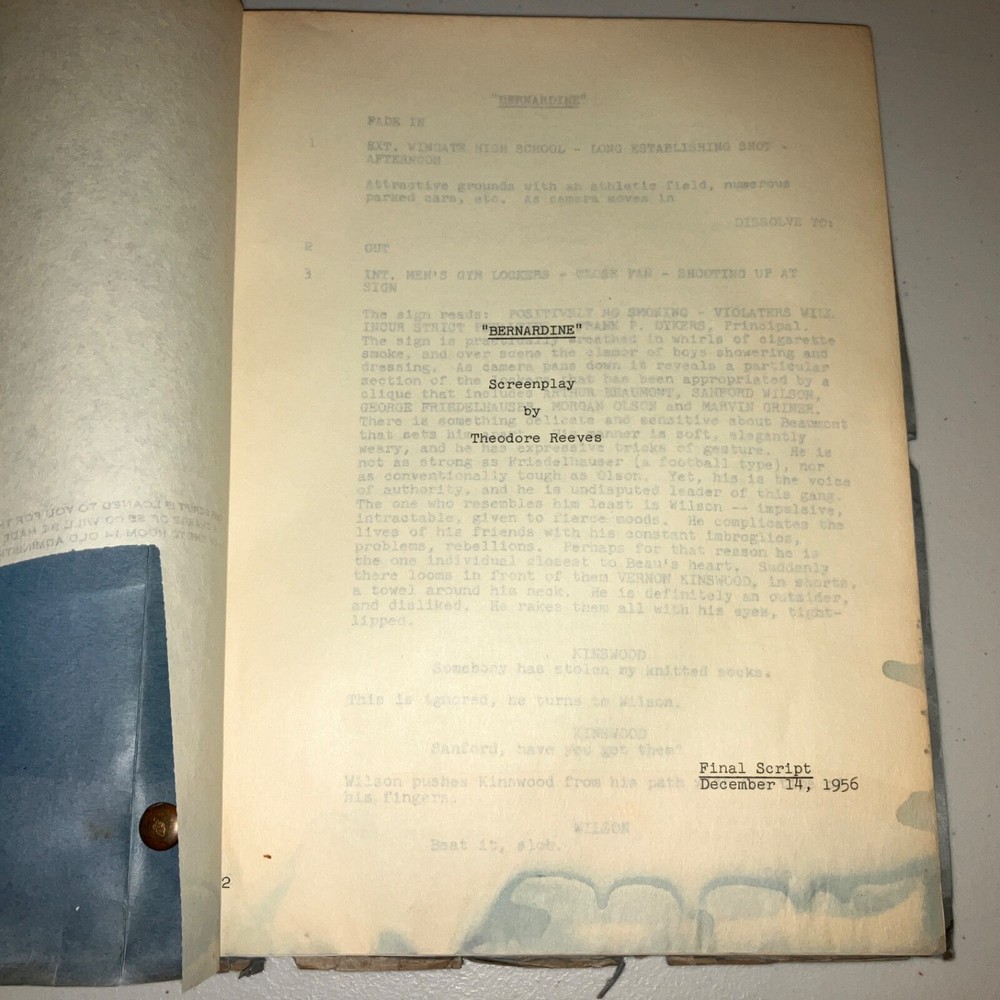 BERNADINE (12/4/56) Pat Boone Elvis-Styled Debut / Fox Script Dept. + COA!