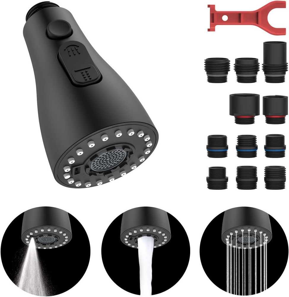 Pull down Kitchen Faucet Head Replacement - 3 Modes with 11 Adapters - down Spra