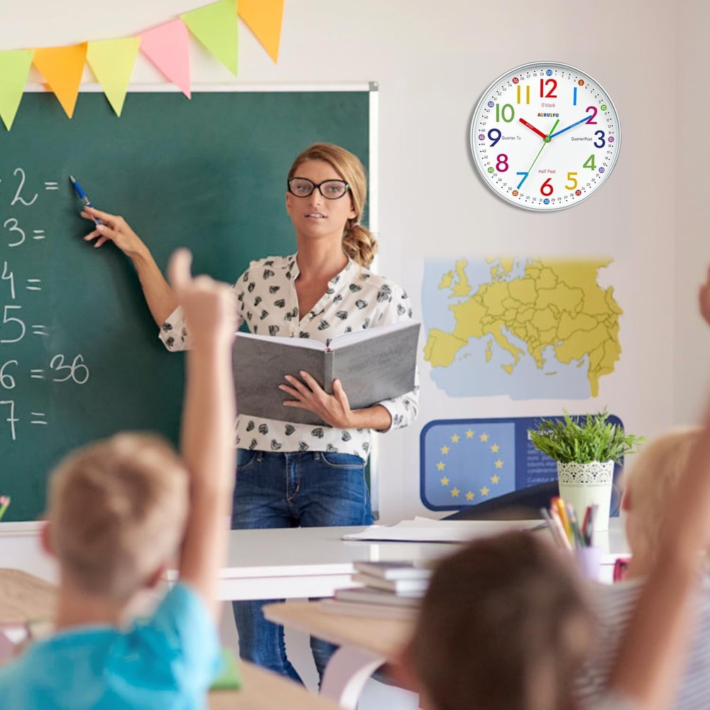 Kids Learning Clock Silent Analog Wall Clock Teaching Time Classroom