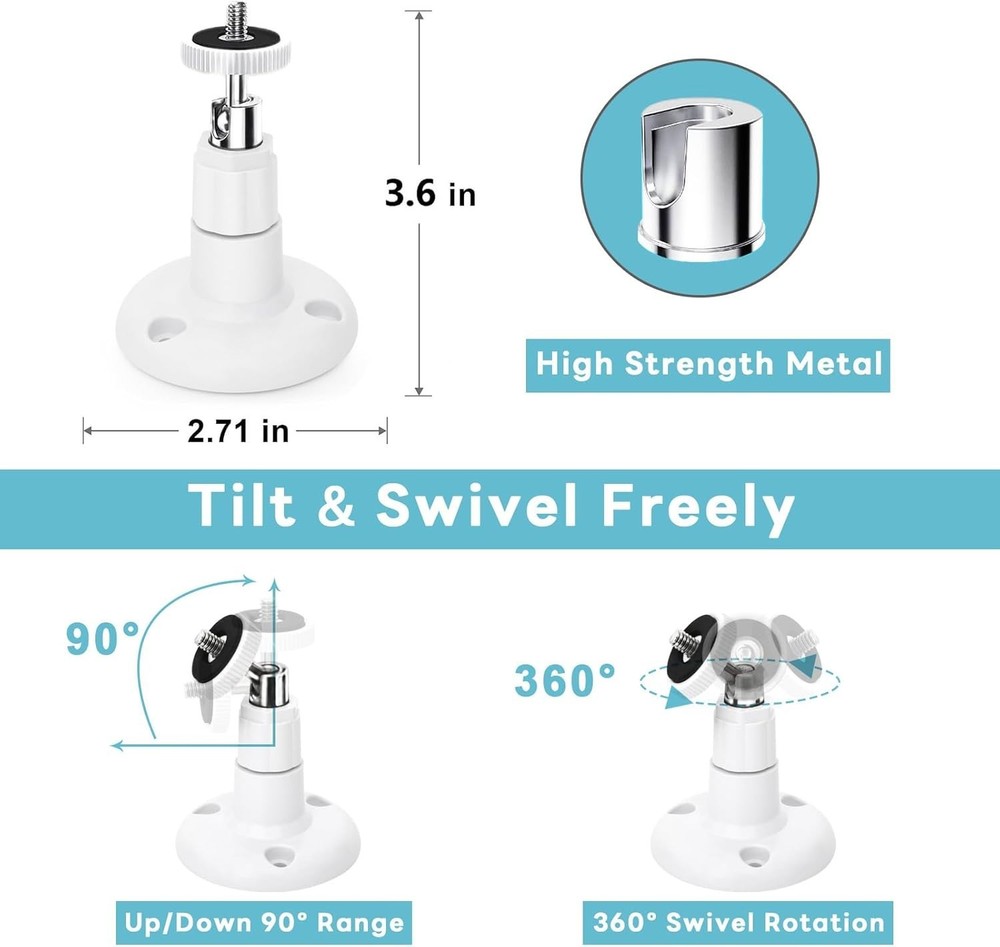 2-Pack Ring Camera Mounts with 360° Adjustability & No-Drill Installation