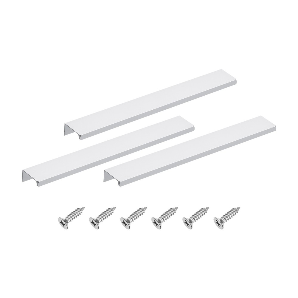 Cabinet Edge Finger Pull, 3pcs 250mm / 9.84" Hidden Cabinet Pulls, Silver