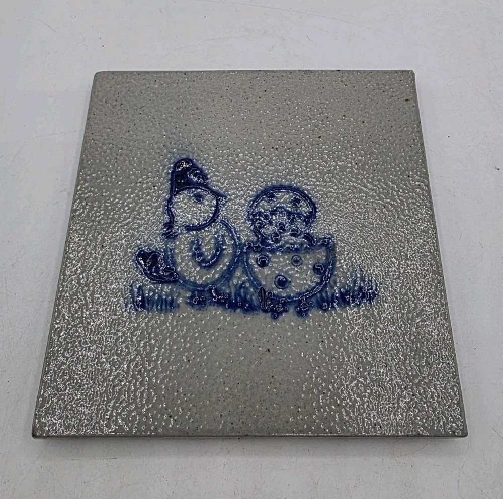 Vintage Eldreth Pottery Easter Egg Chick Blue Salt Glaze Stoneware Trivet Tile