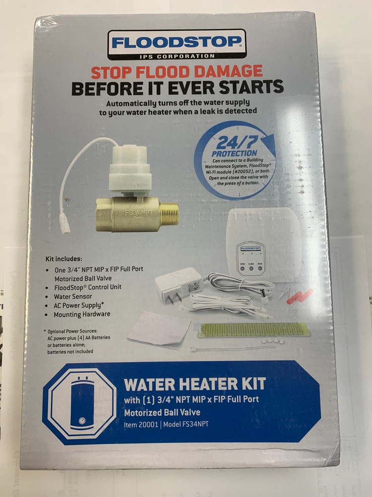 IPS CORP FLOODSTOP FS34NPT WATER HEATER LEAK DETECTION SHUT OFF BALL VALVE