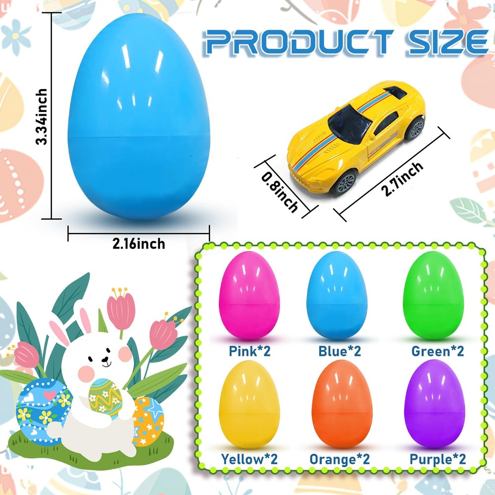 12 Pack Prefilled Easter Eggs with Toys Inside, Pullback Diecast Cars for Kid...