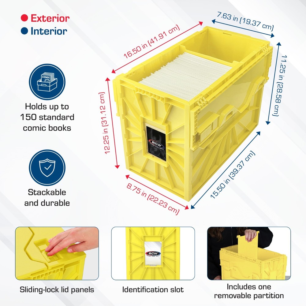 1 BCW Yellow Short Comic Book Bin - Heavy Duty Acid Free Plastic Stackable Box