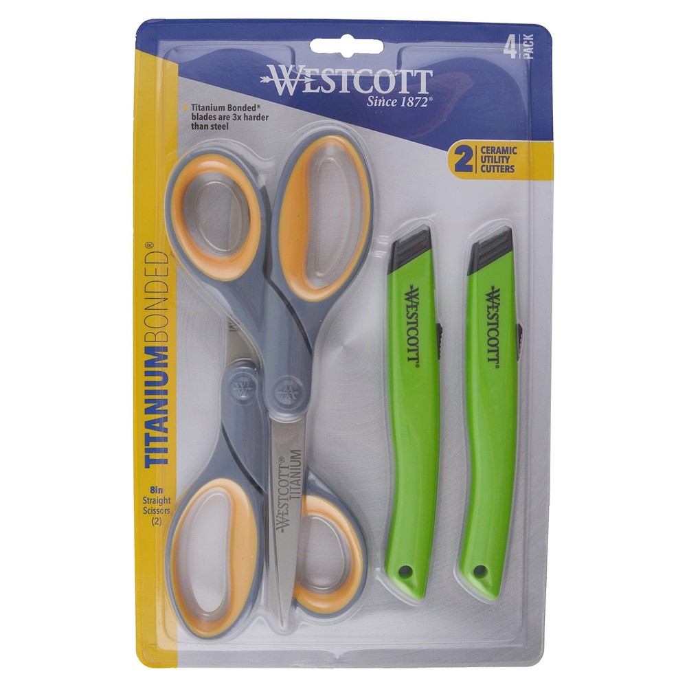 Westcott 2 Titanium Bonded Scissors and 2 Ceramic Utility Cutters, 4-Pack