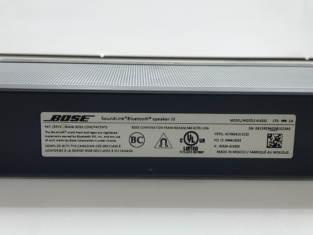 BOSE SOUNDLINK BLUETOOTH SPEAKER III BLUETOOTH NO POWER CABLE