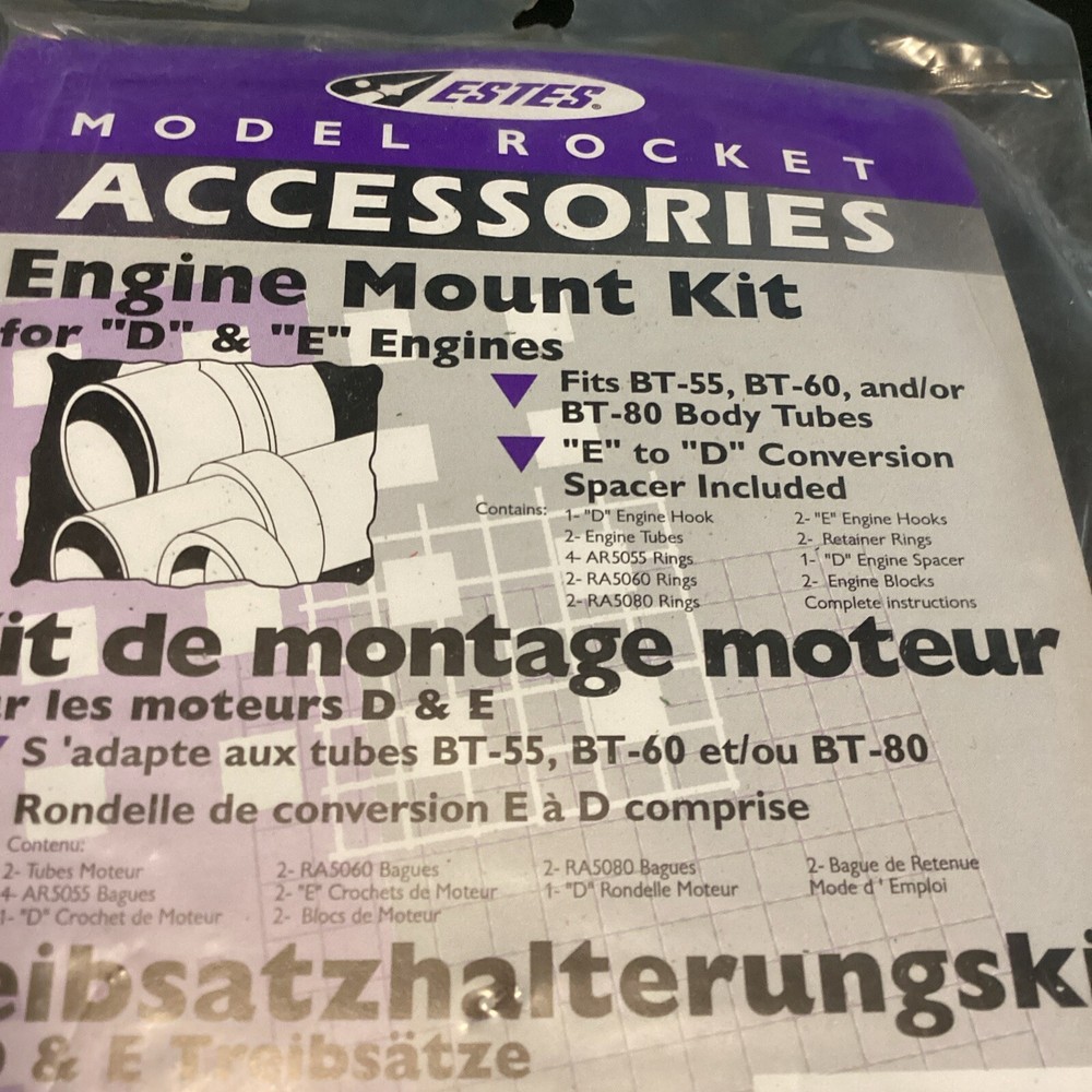 Estes D & E Engine Mount Kit, for Model Rockets-NIP