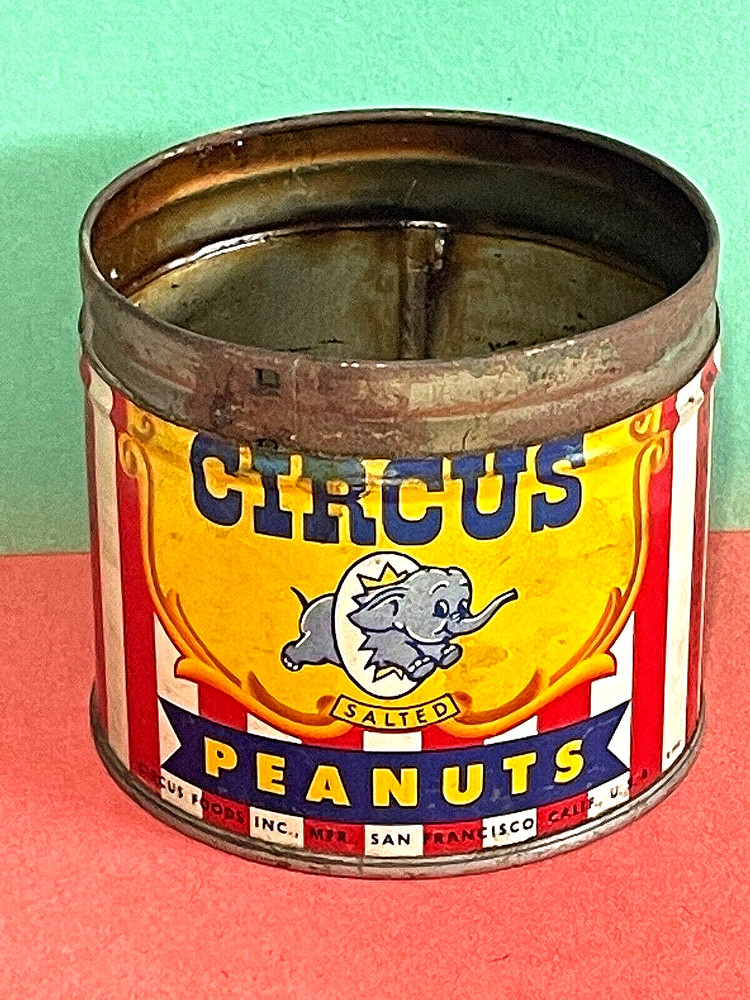 Rare Vintage c1946 Circus Peanuts Elephant SMALL PEANUTS TIN /NO LID