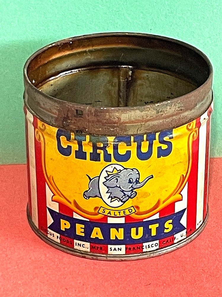 Rare Vintage c1946 Circus Peanuts Elephant SMALL PEANUTS TIN /NO LID