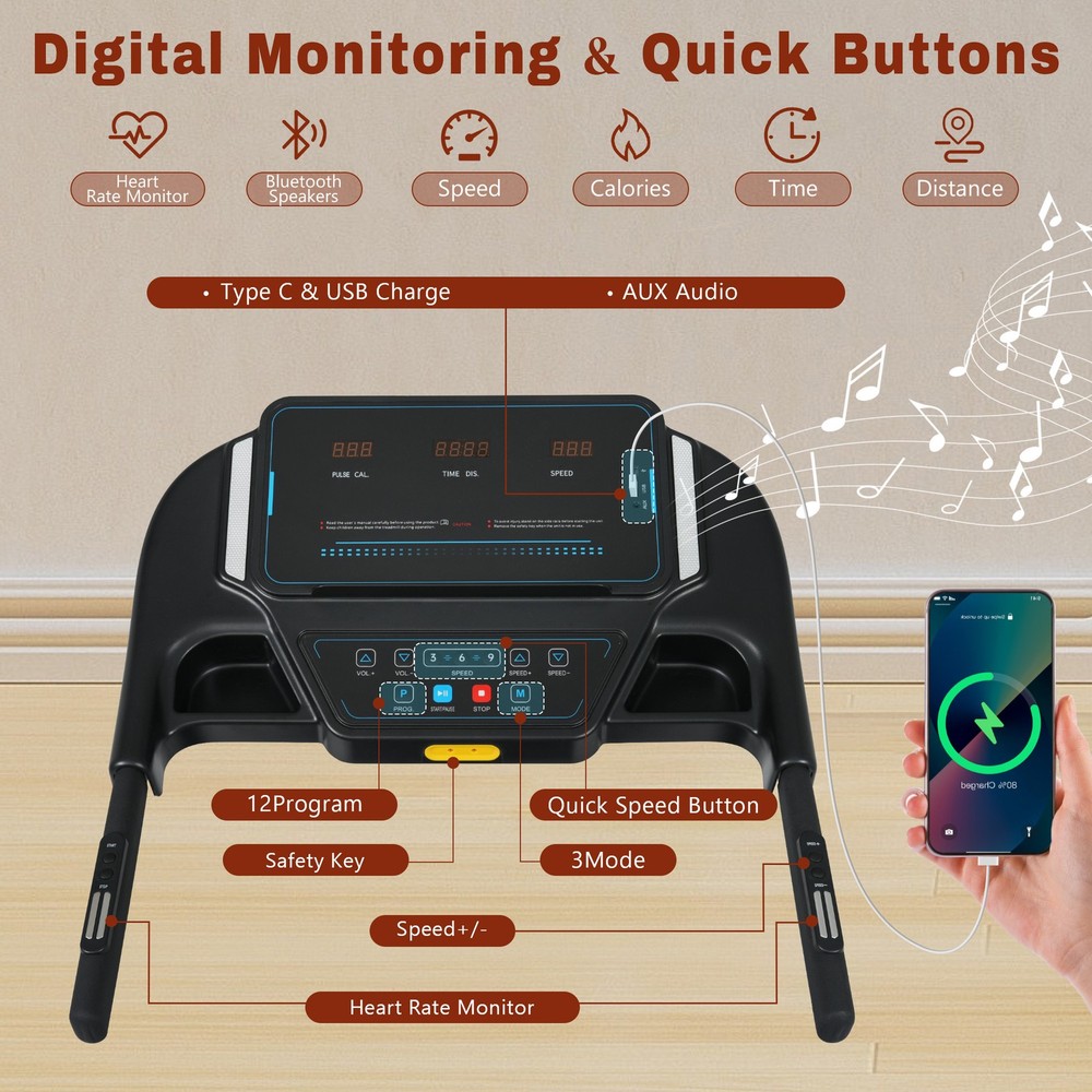 3.5HP Auto Foldable Treadmill with Incline, 10MPH 350Lbs Capacity, Bluetooth