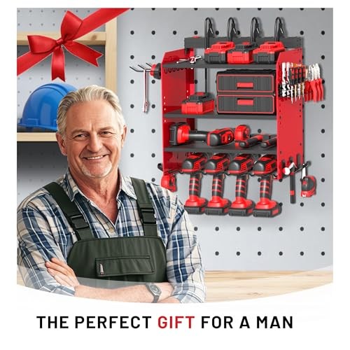 Power Tool Organizer Wall Mount with Charging Station, Garage 4 Drill 4 layer