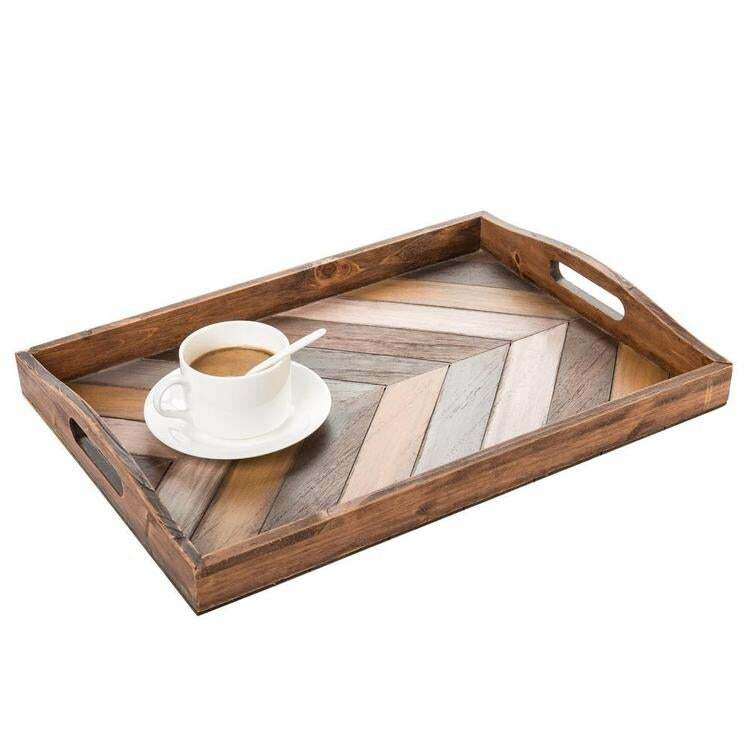 Rustic Wood Chevron Pattern Breakfast Serving Tray