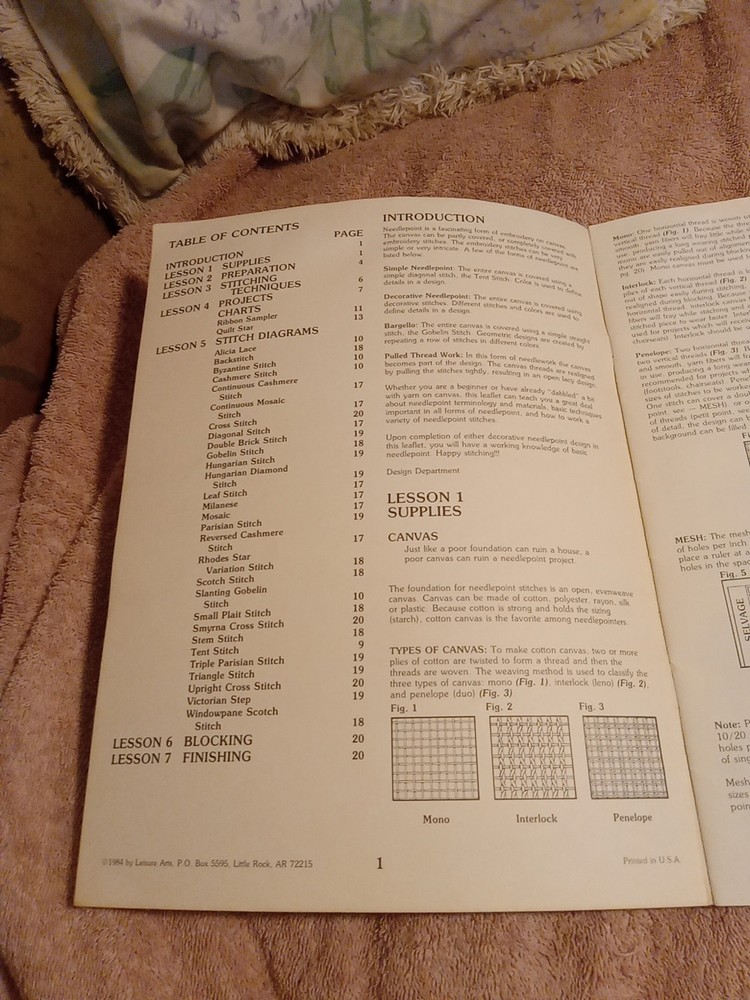 Leisure Arts Needlepoint Primer Beginner Instructions Basic Needlepoint Patterns