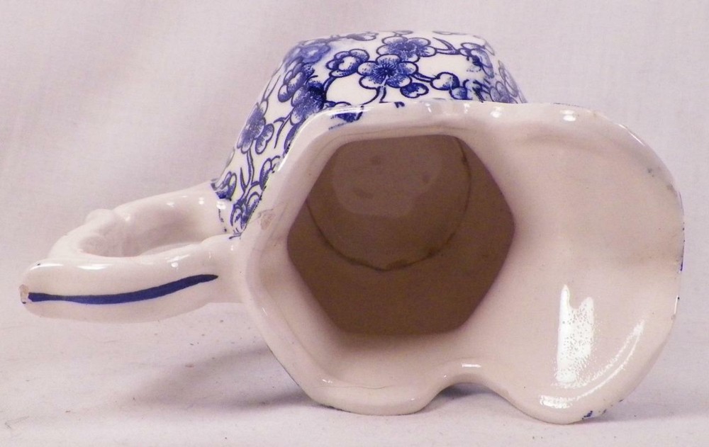 Blue & White Pitcher Ceramic Small Decorative Ruffled Edge As Is
