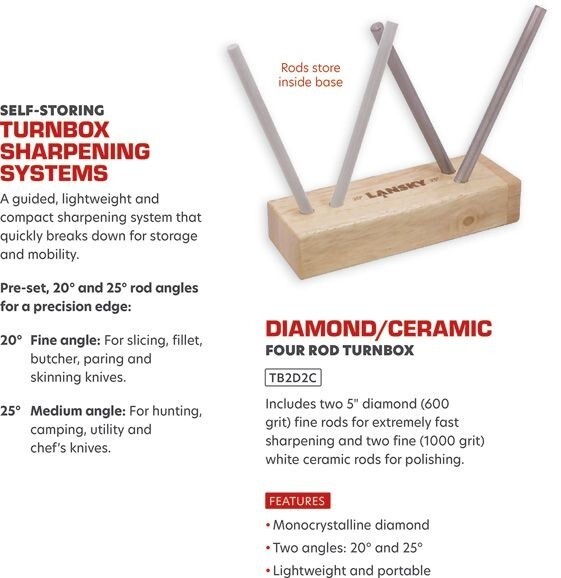 Lansky Diamond Ceramic Turn Box Blade Sharpener Medium/Fine Grits Wood Base