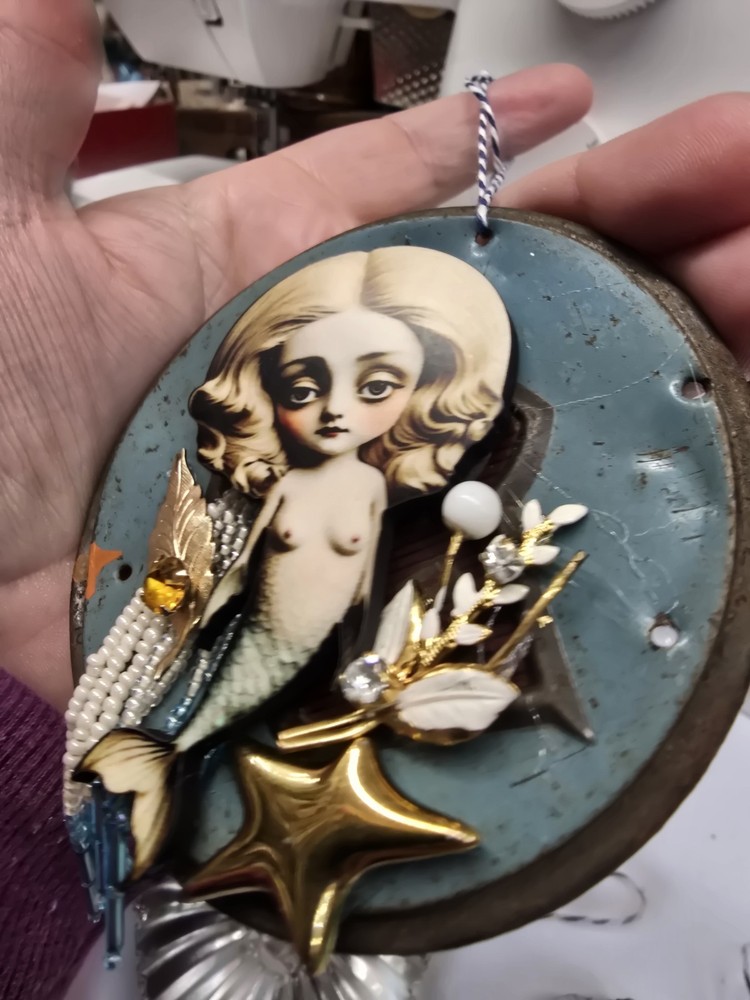 Upcycled Mermaid Assemblage Art Ornament Found Object Artwork