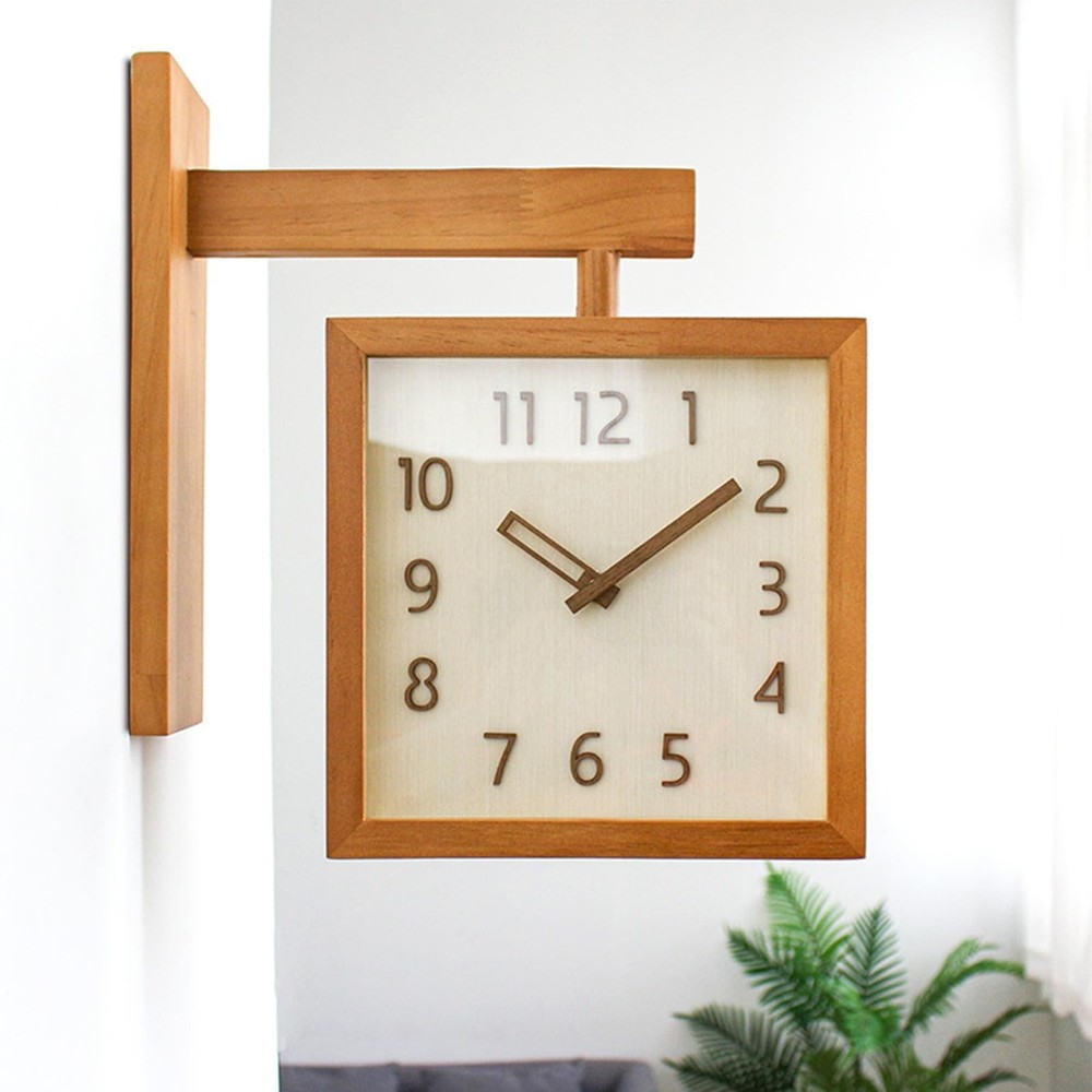 Wall Clock, Simple Silent Wall Clock, Square Double Sided Clock Wooden Decora...