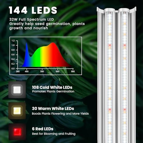 Grow Lights for Seed Starting with 6/9/12H Timer, 2ft T5 144 T5 with Timer