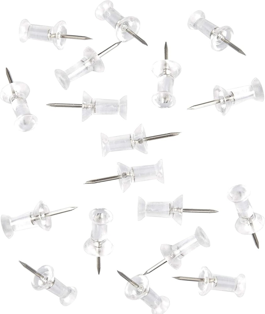 100-Pack Push Pins Tacks, Clear Plastic Head, Steel Point,Thumb 100-pack